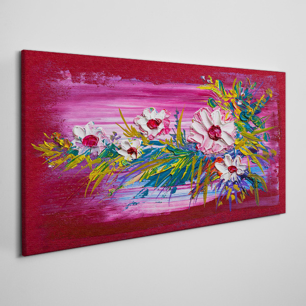Flowers on a pink background Canvas wall art