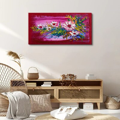 Flowers on a pink background Canvas wall art