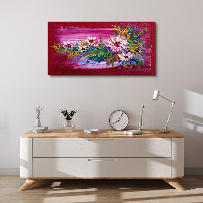 Flowers on a pink background Canvas wall art