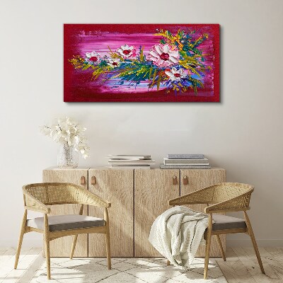 Flowers on a pink background Canvas wall art