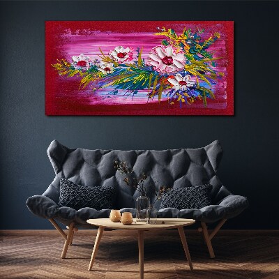 Flowers on a pink background Canvas wall art