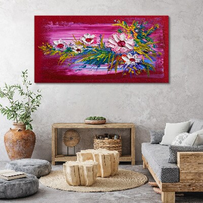 Flowers on a pink background Canvas wall art
