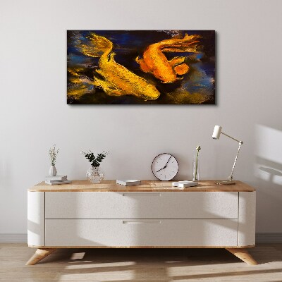 Golden fish in water dance Print on canvas