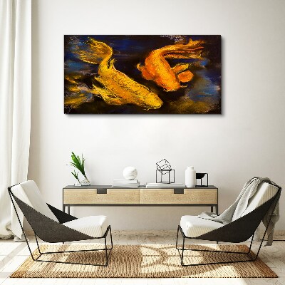 Golden fish in water dance Print on canvas
