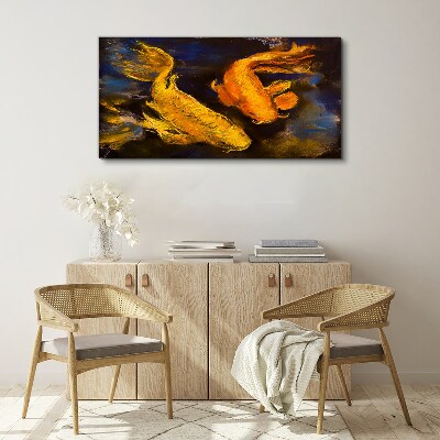 Golden fish in water dance Print on canvas