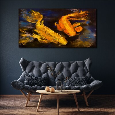 Golden fish in water dance Print on canvas
