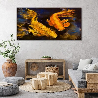 Golden fish in water dance Print on canvas