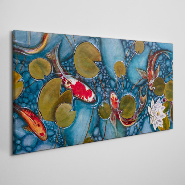 Koi among the water lilies Canvas wall art