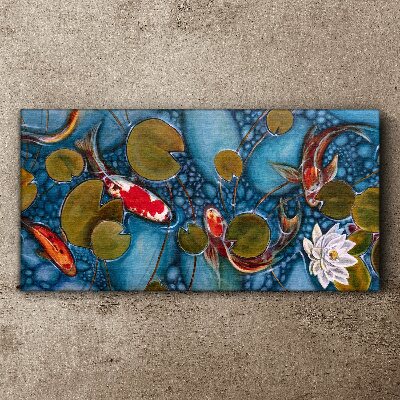 Koi fish flowers nature Canvas Wall art