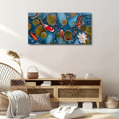 Koi fish flowers nature Canvas Wall art