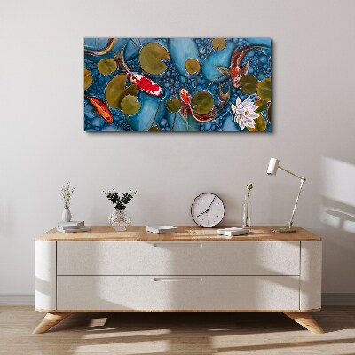 Koi among the water lilies Canvas wall art