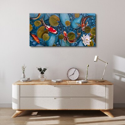 Koi fish flowers nature Canvas Wall art