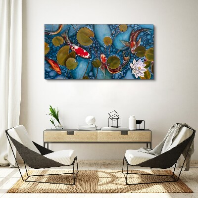 Koi among the water lilies Canvas wall art