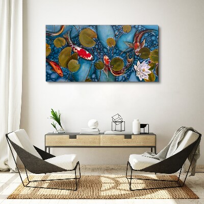 Koi fish flowers nature Canvas Wall art