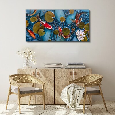Koi among the water lilies Canvas wall art