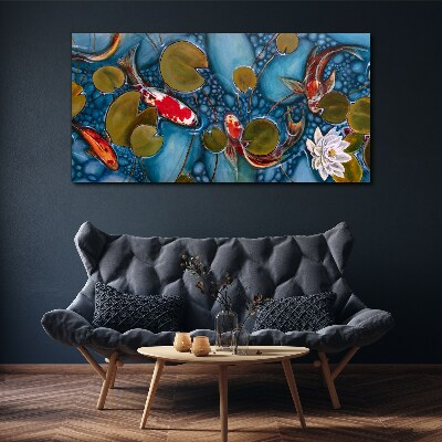 Koi among the water lilies Canvas wall art