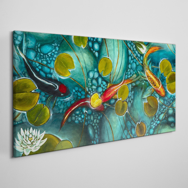 Water reflections with fish and lilies Print on canvas