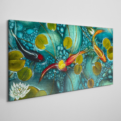 Water reflections with fish and lilies Print on canvas