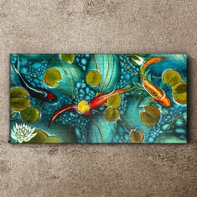 Water reflections with fish and lilies Print on canvas
