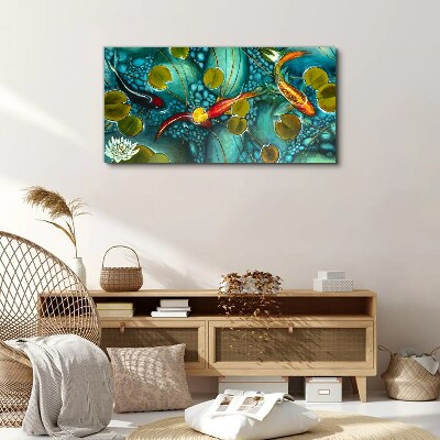 Water reflections with fish and lilies Print on canvas