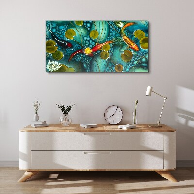 Water reflections with fish and lilies Print on canvas