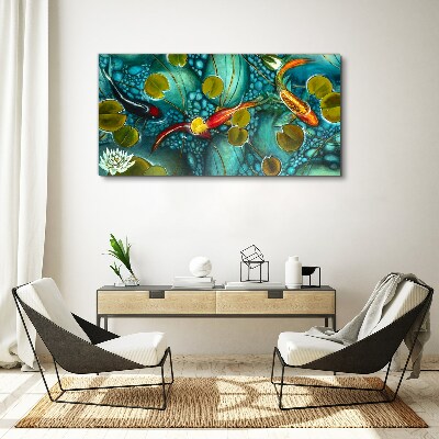 Water reflections with fish and lilies Print on canvas