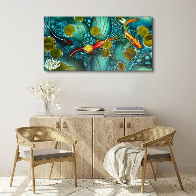 Water reflections with fish and lilies Print on canvas