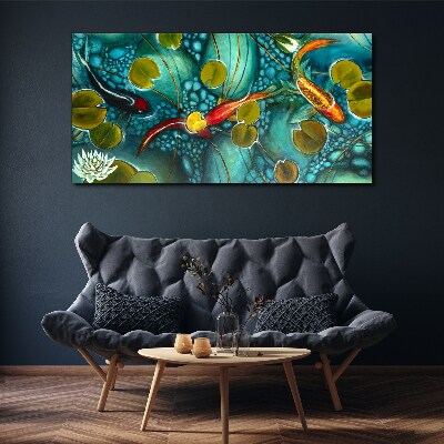 Water reflections with fish and lilies Print on canvas