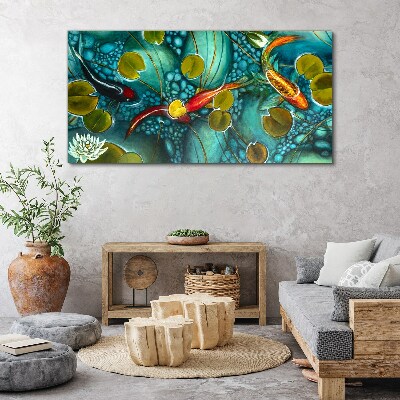 Water reflections with fish and lilies Print on canvas