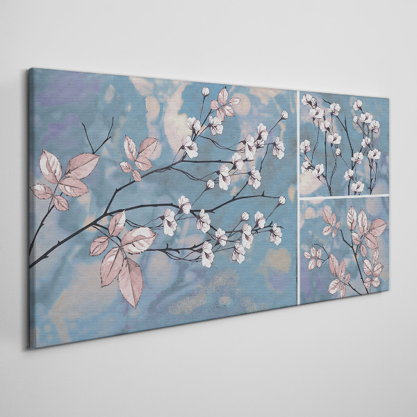 Floral branches on a blue background Print on canvas