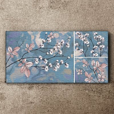 Floral branches on a blue background Print on canvas