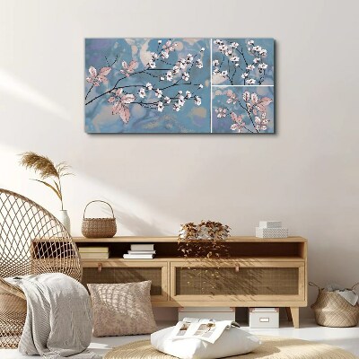 Floral branches on a blue background Print on canvas
