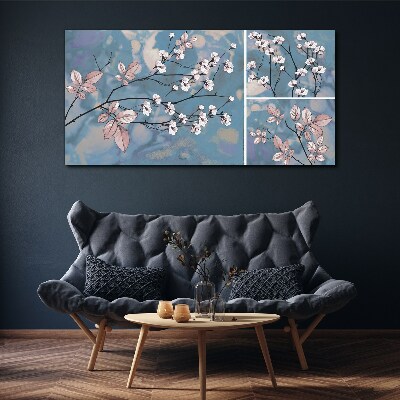 Floral branches on a blue background Print on canvas