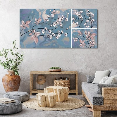 Floral branches on a blue background Print on canvas