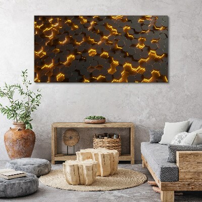 Golden hexagons in motion Canvas wall art