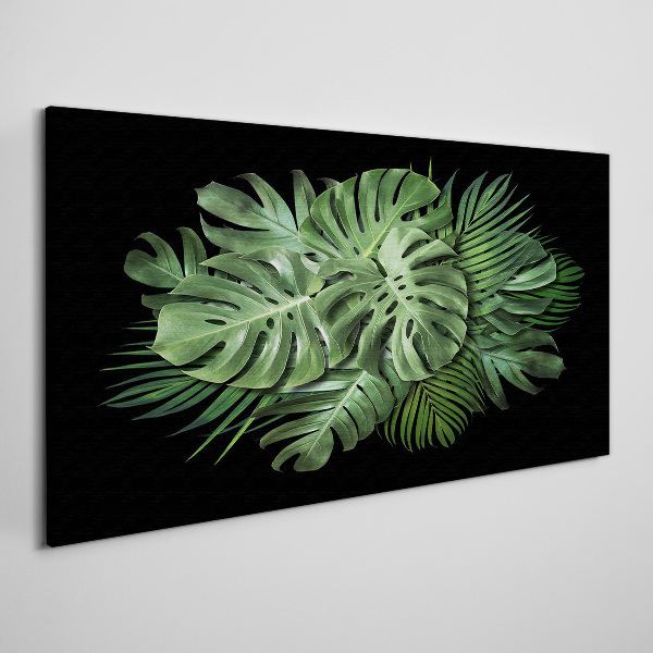 Tropical green on black background Print on canvas