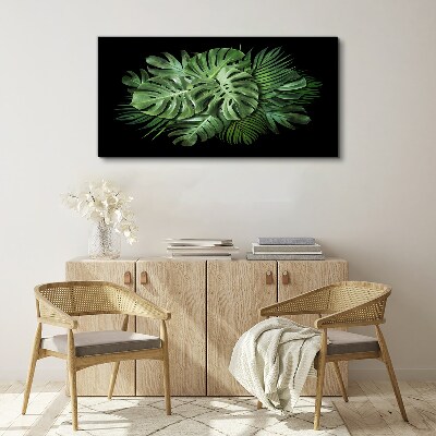 Tropical green on black background Print on canvas