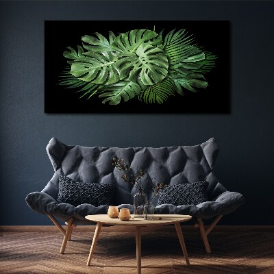 Tropical green on black background Print on canvas