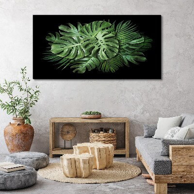 Tropical green on black background Print on canvas