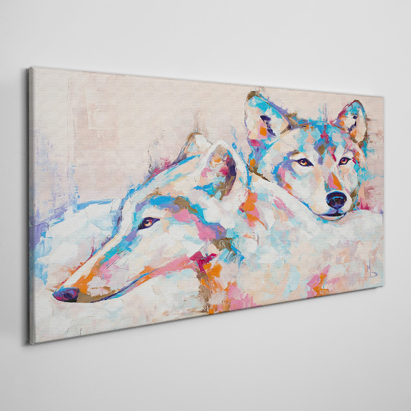 Colorful wolves in pastel tones Canvas wall art