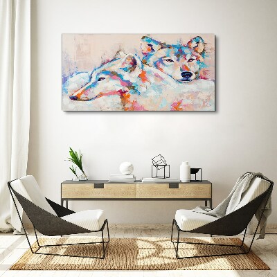 Colorful wolves in pastel tones Canvas wall art