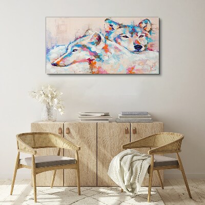 Colorful wolves in pastel tones Canvas wall art