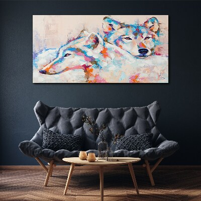 Colorful wolves in pastel tones Canvas wall art