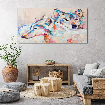 Colorful wolves in pastel tones Canvas wall art