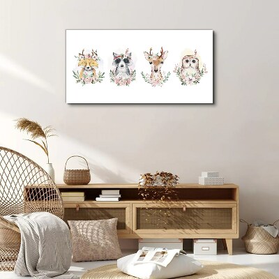 Forest friends in flowers Canvas wall art