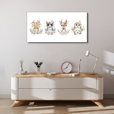 Forest friends in flowers Canvas wall art