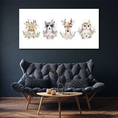 Forest friends in flowers Canvas wall art