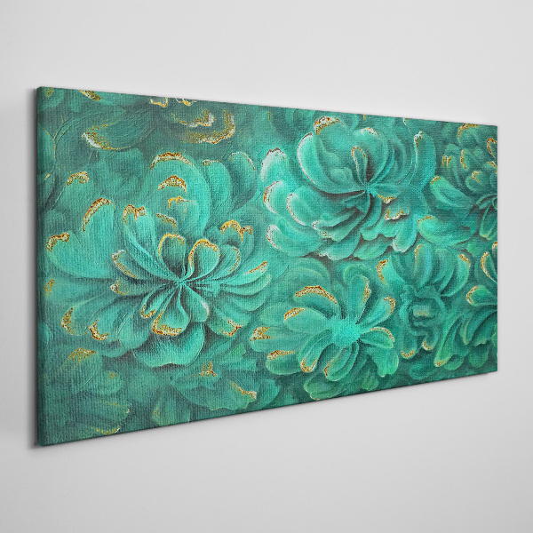 Green flowers with gold accents Canvas wall art