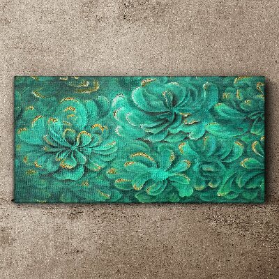 Green flowers with gold accents Canvas wall art
