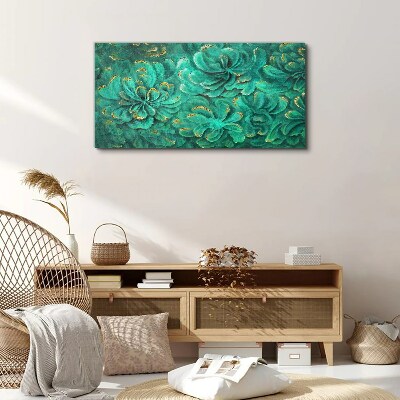 Green flowers with gold accents Canvas wall art